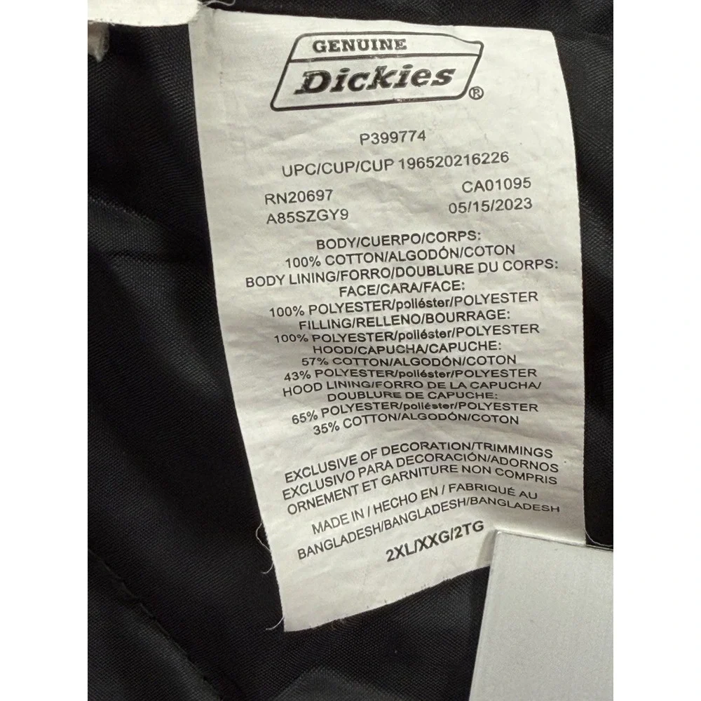 Dickies Men's Gray Lined Full Zip And Button Heavy Work Jacket Size 2XL Hooded